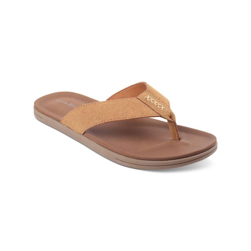 CLUBROOM Mens Beige Padded Riley Round Toe Slip On Flip Flop Sandal 12 M